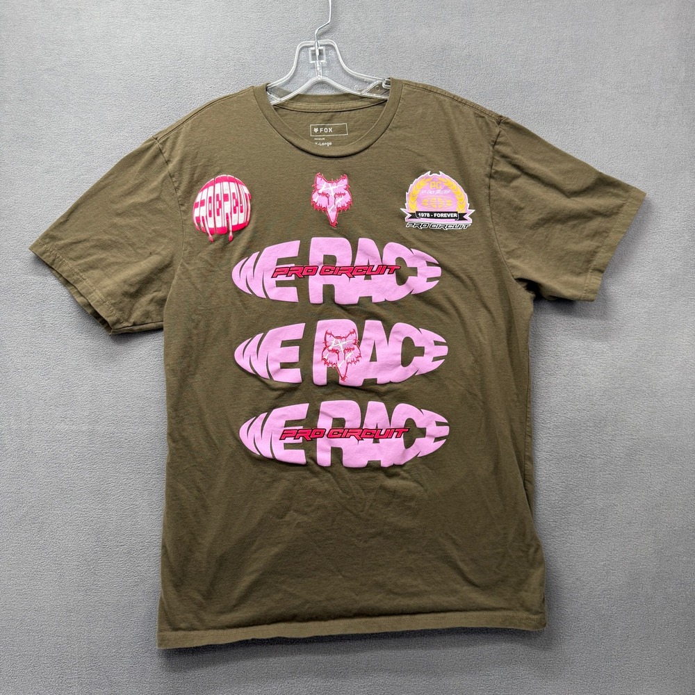 Fox Racing Pro Circuit T-Shirt Mens XL We Race Graphic  Olive Green Pink Cotton